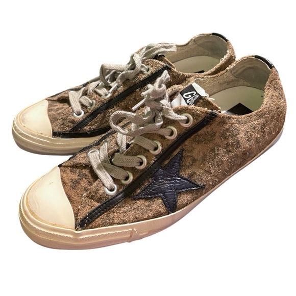 Golden Goose V Star 2 Leopard Animal Print Suede Leather Distressed Sneakers 39 - Picture 1 of 16